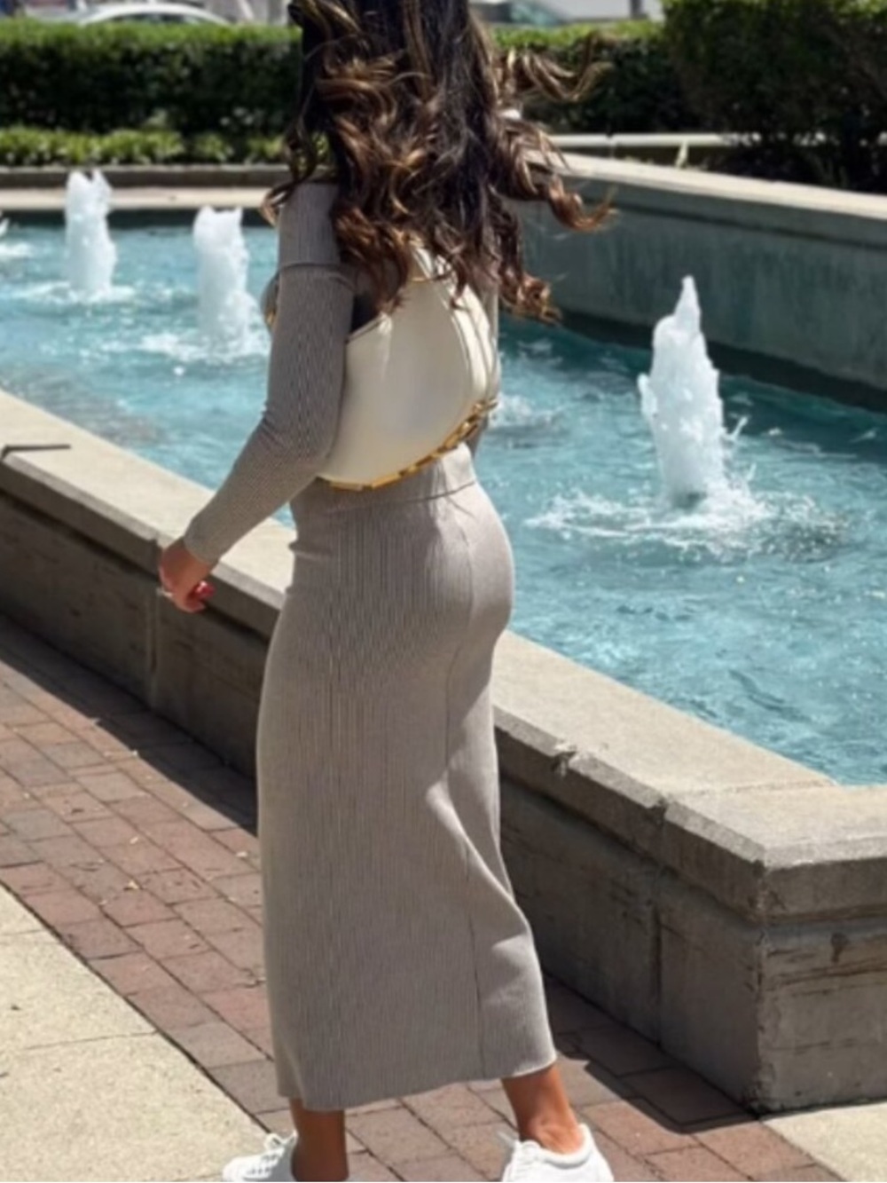 Zara Ribbed Midi Maxi Skirt Bodycon Fitted Grey Stretchy High Waist US Small - Picture 3 of 9